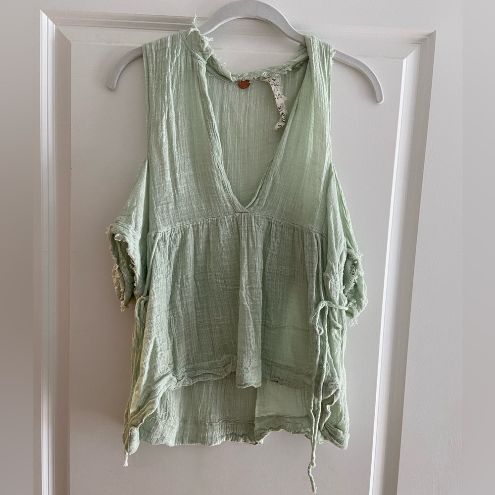 Green Free People shoulder cut-out top